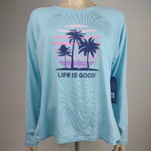 NWT Life is Good light blue beach palm trees long sleeve performance tee XL